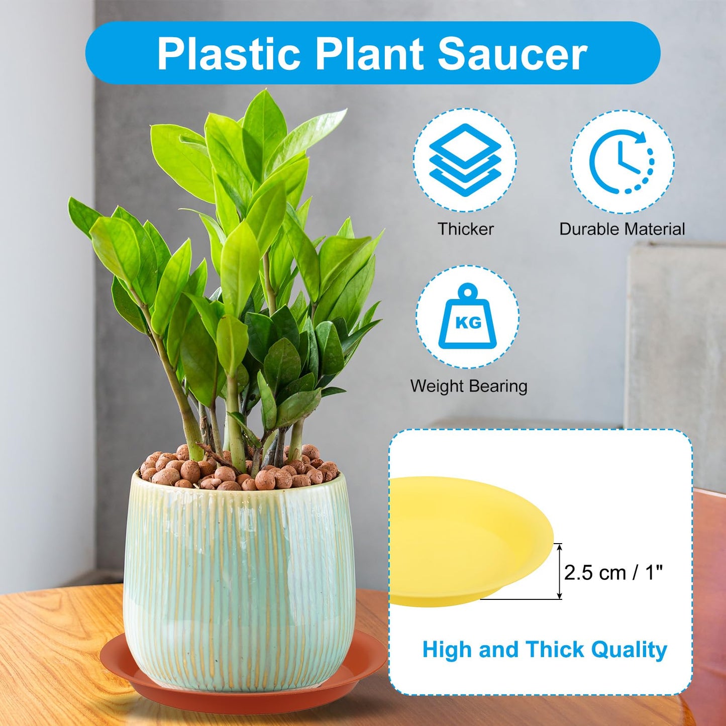 PATIKIL 10 Inch Plant Saucer Tray, 5 Pack Plastic Drip Tray Round Collects Excess Water Flower Pot Drainage Trays for Heavy Indoor Outdoor Pan, Yellow