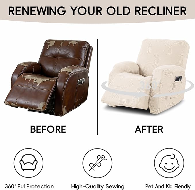 Recliner Chair Covers, 4-Piece Stretch Geometric Strokes Jacquard Reclining