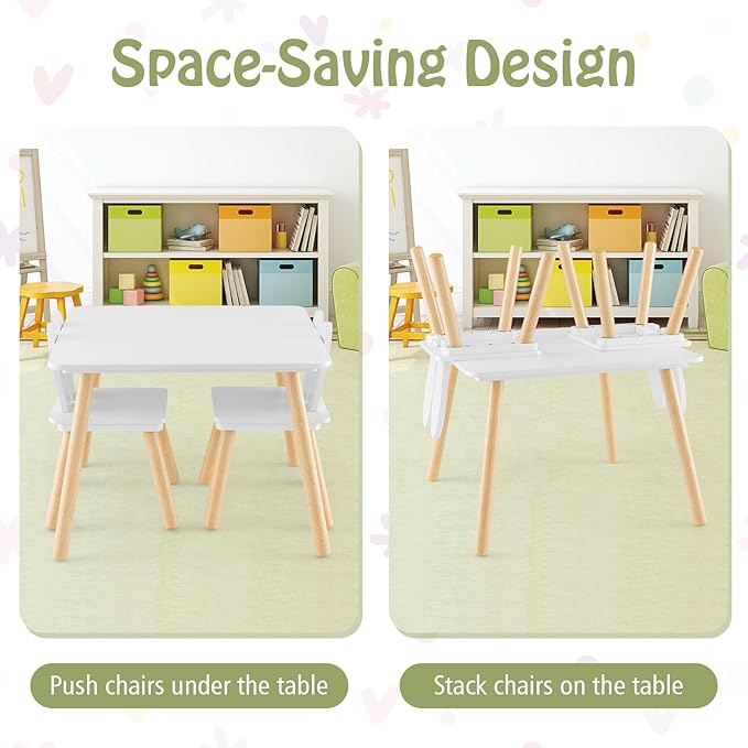 Costzon Kids Table and Chair Set, 3 Pieces Wooden Activity Table & 2 Rabbit