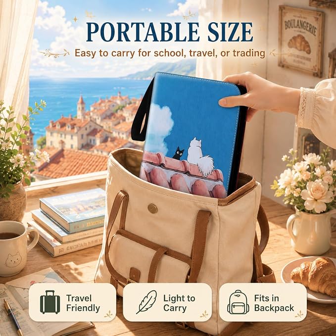1008 Cute Card Binder 9 Pocket, 3-Ring Trading Card Binder with 56 Page Removable Sleeves, High Storage Waterproof Trading Card Holder Collection Card Album Organizer Case for TCG Cards - Cat