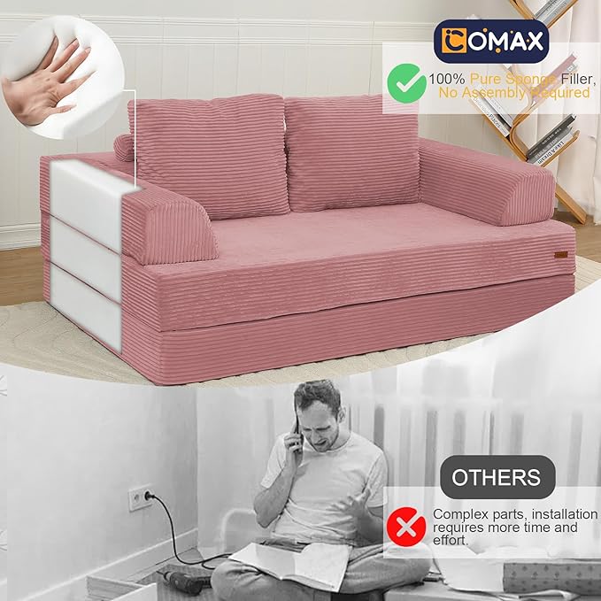 COMAX Futon Sofa Bed, Convertible Folding Sofa Bed, Boneless Couch Loveseat