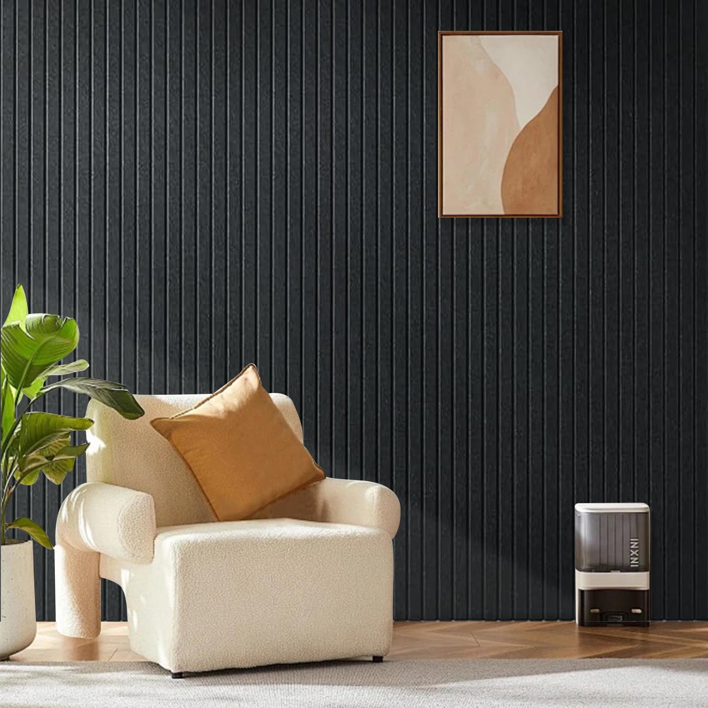 Large Cork Board for Office, 8 Pack Felt Wall Tiles with Slat Wall Paneling and Safe Removable Adhesive Tabs, Felt Bulletin Board Pin Board Cork Boards for Walls - Black