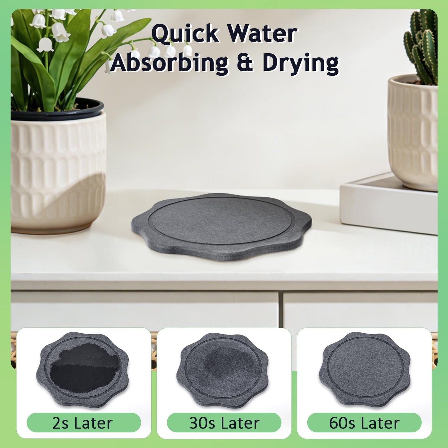 BAISHUN Plant Saucer for Indoors, 4PCS Flower Pot Saucers Plant Trays for Pots Instant Dry Diatomite Water-Catching Trays for Indoor Plants Drip Trays Keeping Counter and Floors Dry and Clean