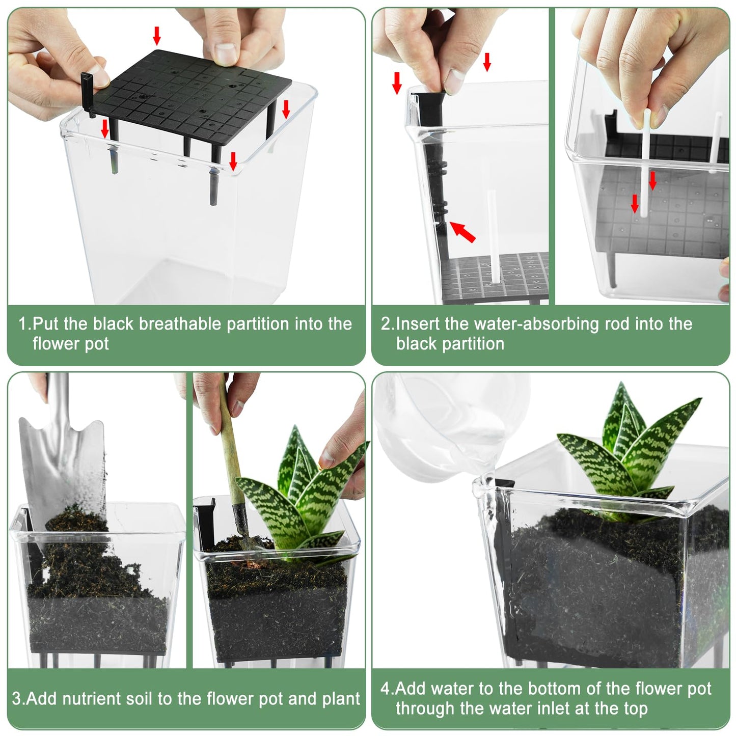 IWNTWY Self Watering Pots Set, 3 Pack 5 Inch for Indoor Plants, Clear Nursery Planter With Deep Reservoir for Spider Plant, Orchid, African Violet