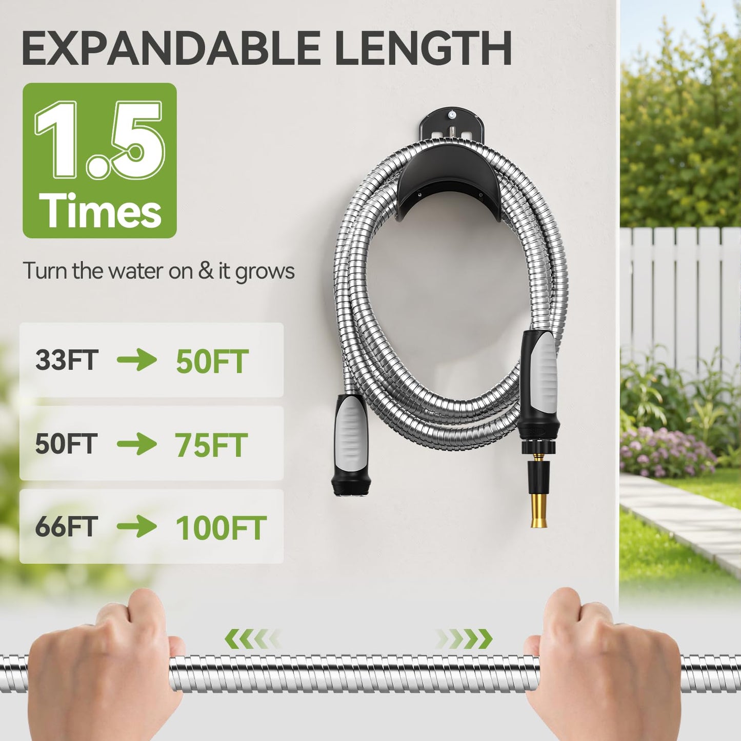 SPECILITE Expandable Garden Hose 75 FT, 304 Stainless Steel Heavy Duty Metal Water Pipe with Adjustable Nozzle - Flexible, Kink Free, Leak-Proof, Lightweight, for Outdoor, Yard, Lawn, Car Washing