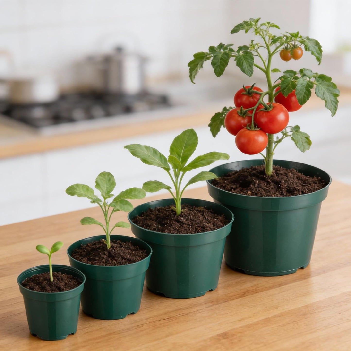 Garvee 16 Pack 4/6/8/10 Inch Plant Nursery Pots, Thickened Plastic Plant Pots with Drainage Holes, Indoor Outdoor Seeding Start Planters for Vegetable Herbs Flowers, Green