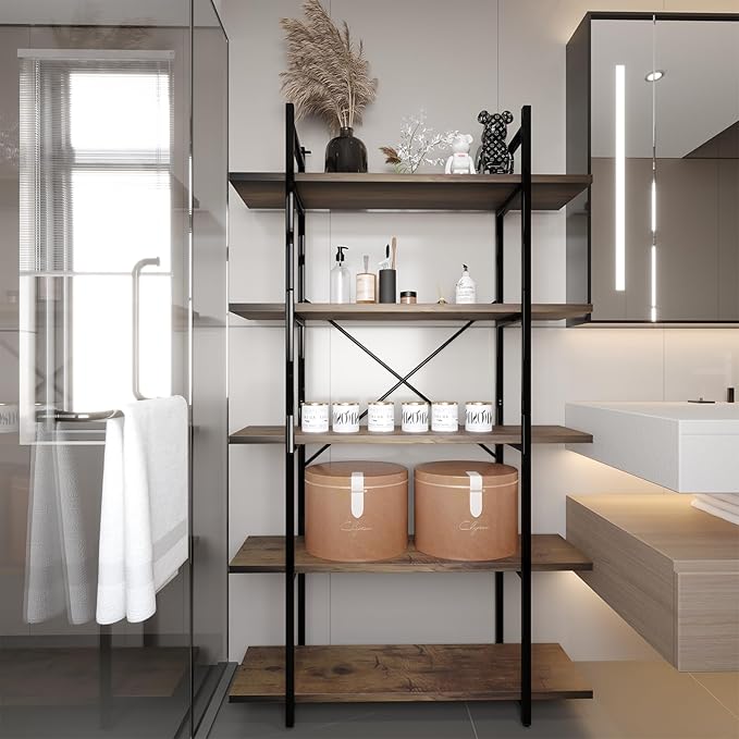 5 Tiers Bookshelf Organizer Industrial Shelf, Modern Open Display Storage