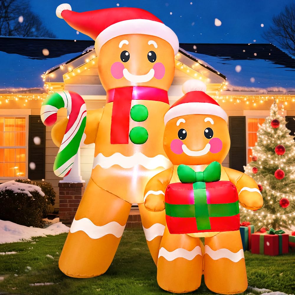 5FT Christmas Inflatables Outdoor Decorations Inflatable Gingerbread, Built in LED Lights Blow up Yard Decorations for Xmas Holiday Party Indoor Garden Lawn Décor