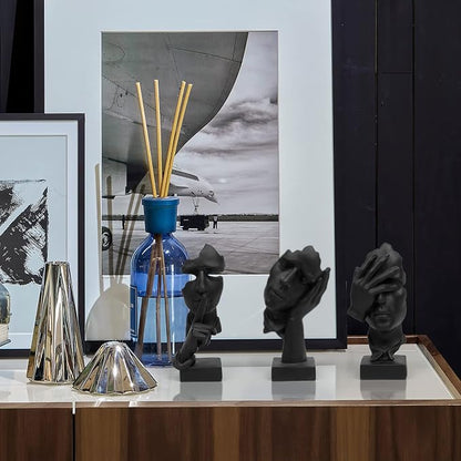 3 Pcs Thinker Statue, Silence is Gold Abstract Art Figurine, No Hear No See No Speak Modern Home Resin Sculptures Decorative Objects Decor for Home Office Bookshelf Desktop(Black) (A-41)