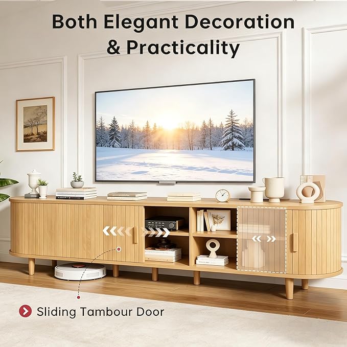 80" Mid Century Modern TV Stand, Wood TV Consoles