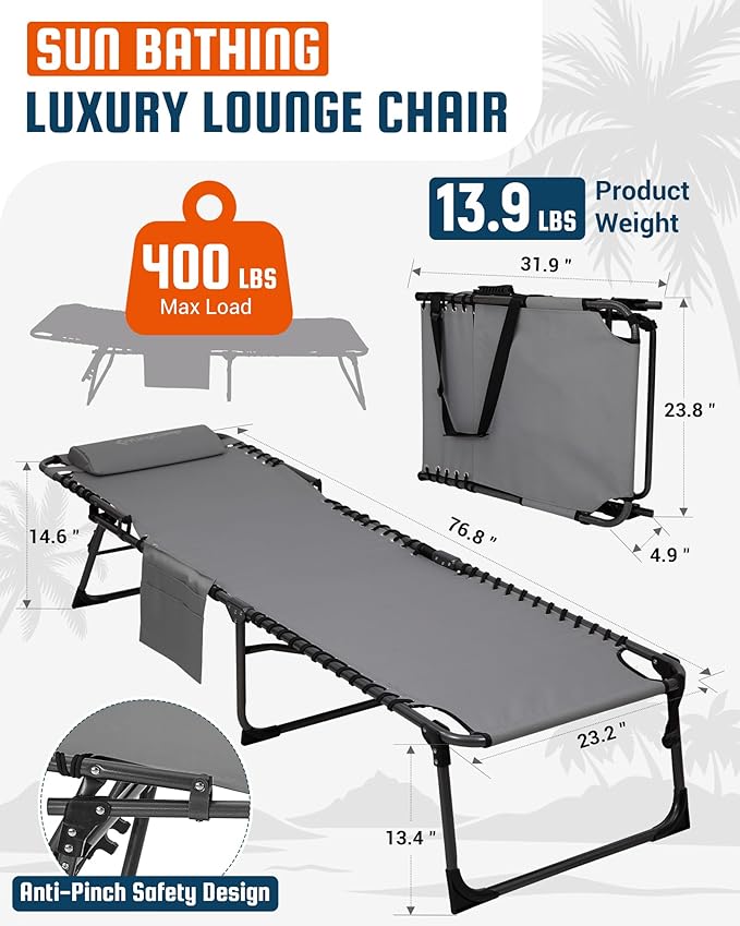 KingCamp Lounge Chair Outdoor, 400LBS Tanning Chairs