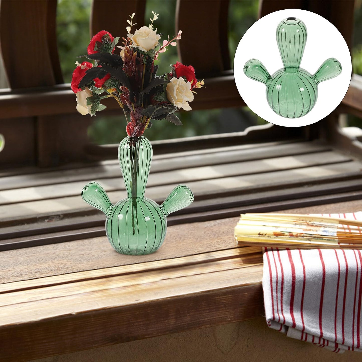 HEANUJJ Cactus Shaped Glass Hydroponic Plant Vase Narrow Neck Decorative Terrarium Jar Home Table Centerpiece Green