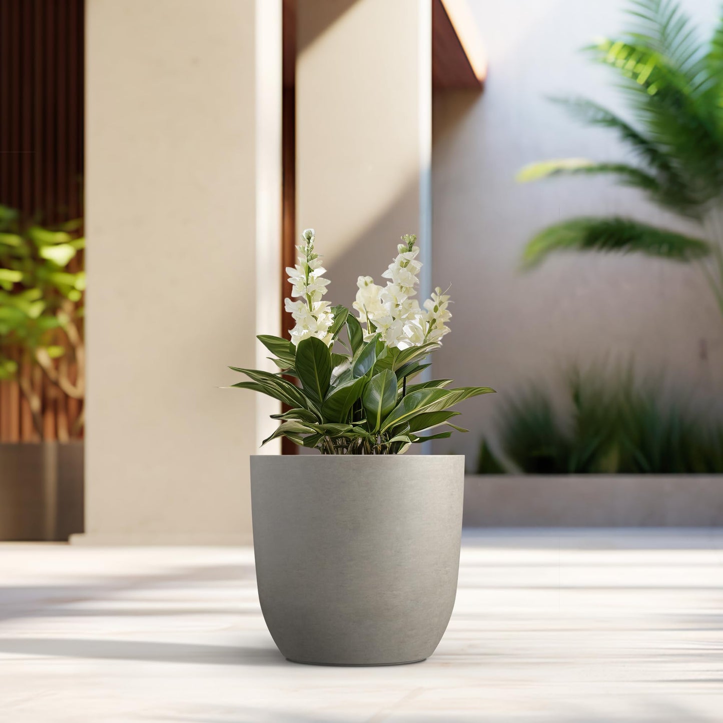 Kante 13.4" Dia Round Concrete Planter, Large Outdoor Modern Indoor Decorative Plant Pots with Drainage Hole and Rubber Plug for Home and Garden, Weathered Concrete