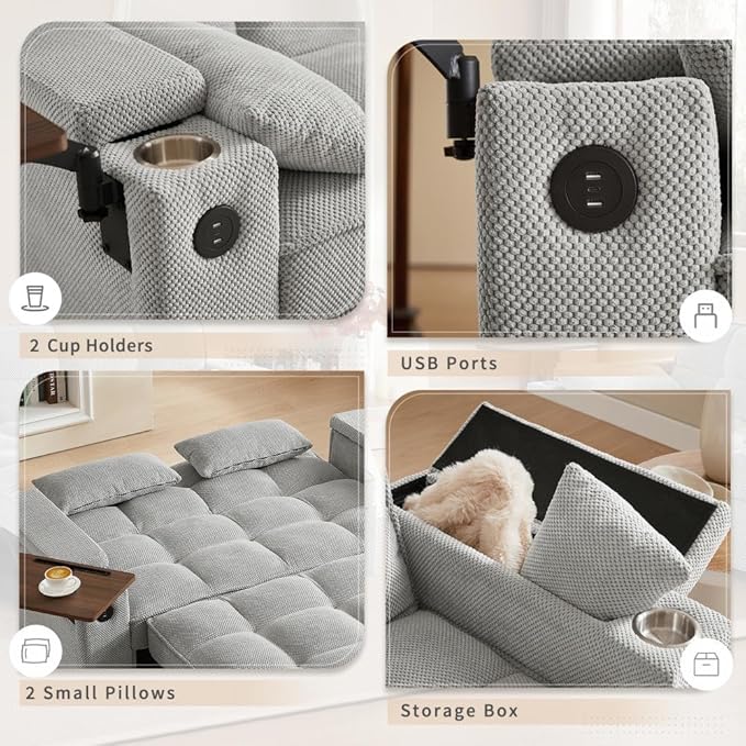 oaaktu Large Size Convertible Sleeper Sofa Bed, Polka dot Velvet Pull Out Futon
