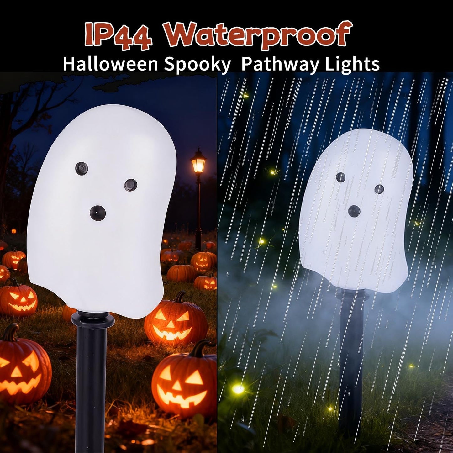 Halloween Solar Lights for Outdoor Decorations, 5 Pack Ghost Pathway Lights, Solar Ghost Lights for Garden, Yard, Party Halloween Decor（Dull）