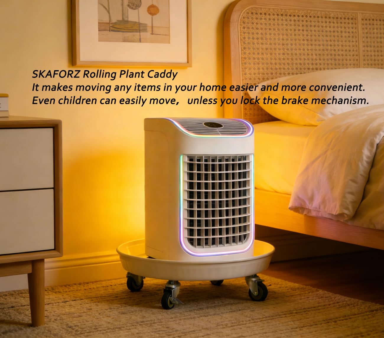 SKAFORZ Rolling Planter Caddy(430lbs Capacity), Heavy Duty Metal Plant Stand with Brake Wheels Plant Dolly Mover Plant Pot Tray Saucer for Indoor Outdoor 16 Inches White 2Pack