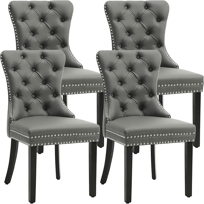 KCC Faux Leather Dining Chairs Set of 4, Upholstered High-end Tufted Dining