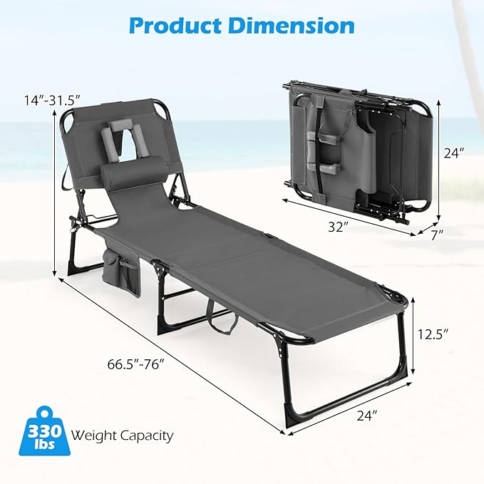Goplus Tanning Chair, Folding Adjustable Patio Lounge Chair