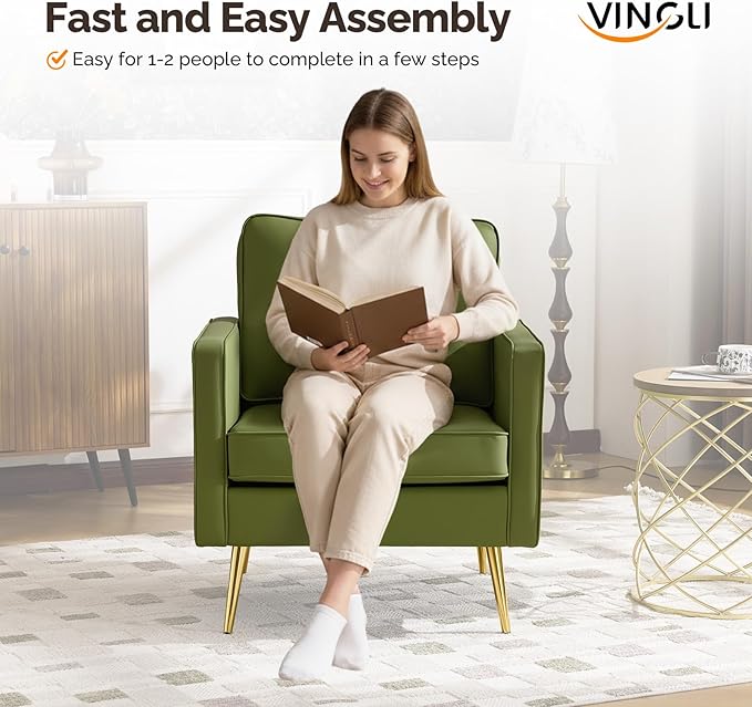 VINGLI Modern PU Leather Accent Chair, Single Sofa Chair