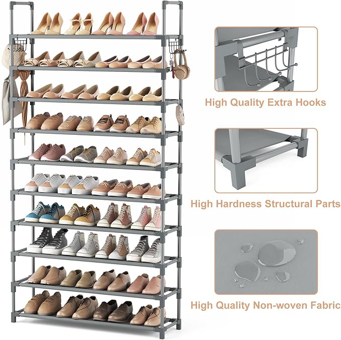 VTRIN 10 Tiers Shoe Rack Tall Large Capacity Wide Shoe Organizer Sturdy Shoe