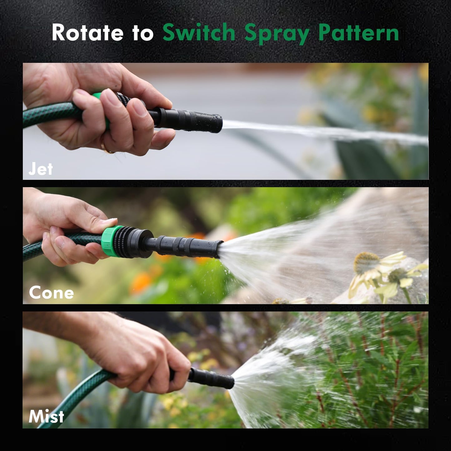 RESTMO Heavy Duty Brass High Pressure Hose Nozzle with Anti-Rust Coating, Adjustable Twist Water Hose Nozzle with 3 Spray Patterns for Garden Watering, Car Washing, Patio & Floor Cleaning