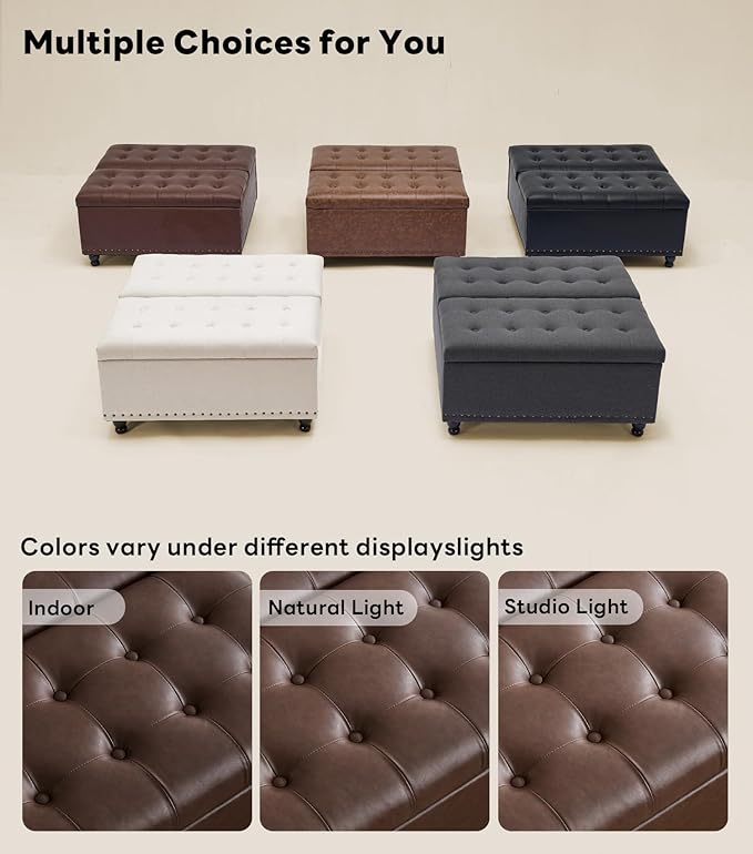 Tbfit Large Square Storage Ottoman Bench, Tufted Upholstered Coffee Table