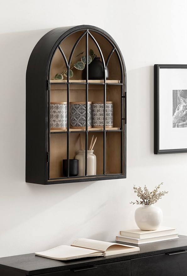 Kate and Laurel Megara Decorative Wooden Hanging Arched Wall Cabinet