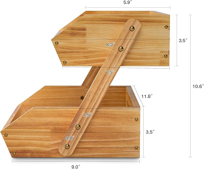 Merysen 2 Tier Wooden Fruit Basket