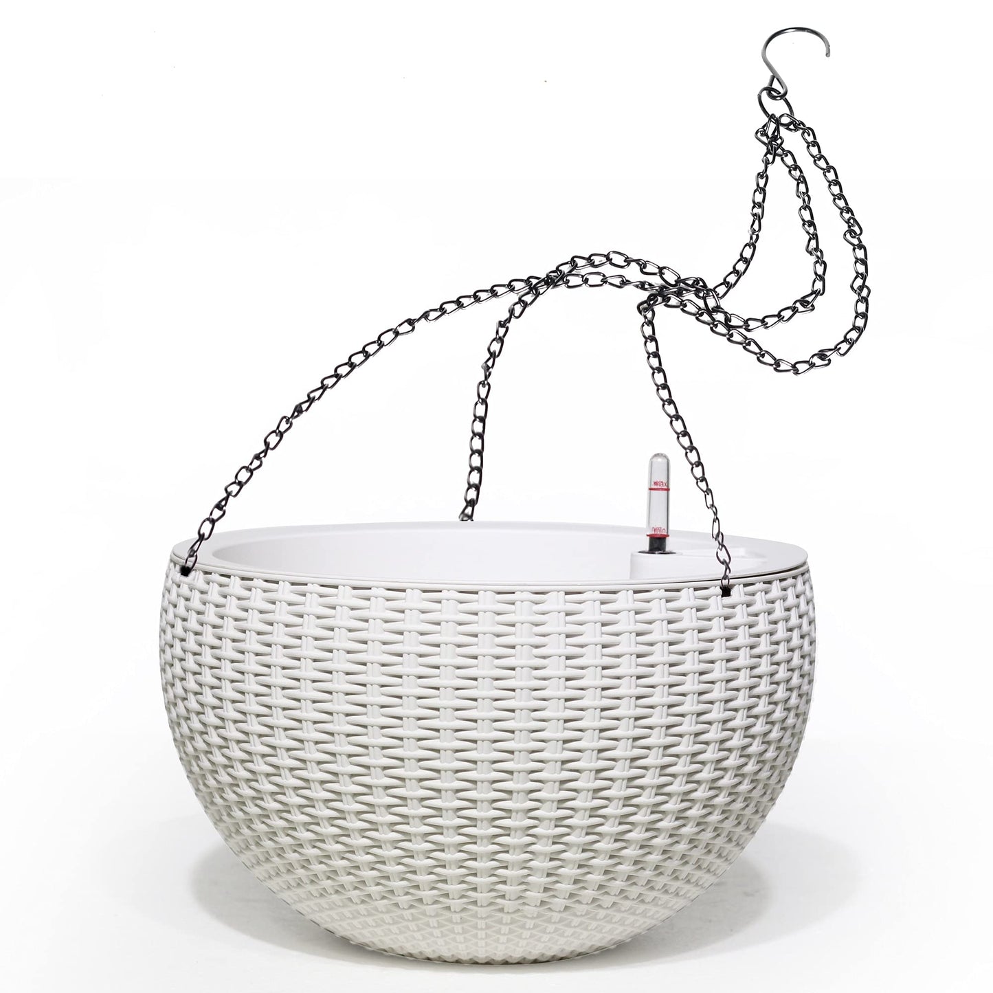 Dexceder 10.5 Inch Large Self Watering Hanging Planters Indoor Outdoor, Thickened Hanging Basket Flower Plant Pot with Water Level Indicator (White)