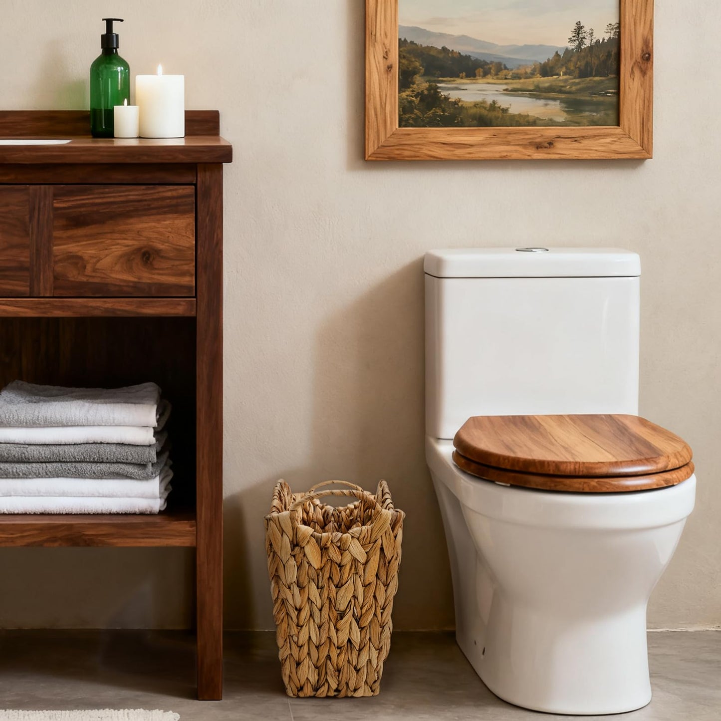 Eorbow Wicker Waste Basket, Handwoven Trash Can with Built-in Handles, Rattan Waste Bin for Bathroom, Water Hyacinth Garbage Storage Container for Bedroom Office Laundry Utility Room