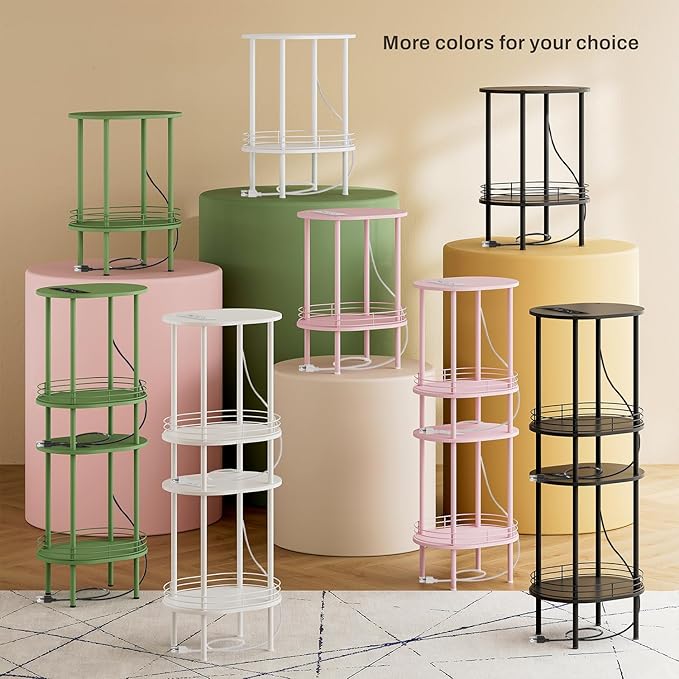 DGSANDGO Side Table with Charging Station, Side Tables Living Room, Nightstand
