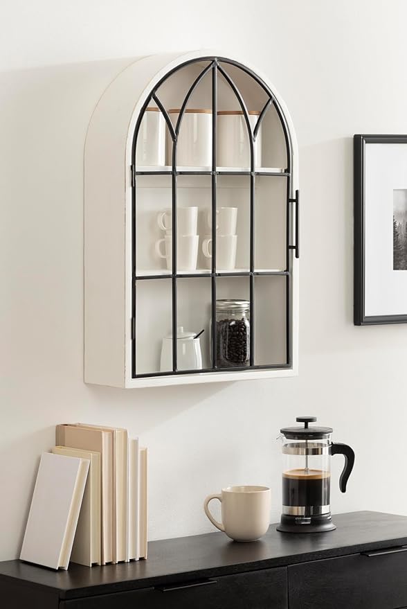 Kate and Laurel Megara Decorative Wooden Hanging Arched Wall Cabinet