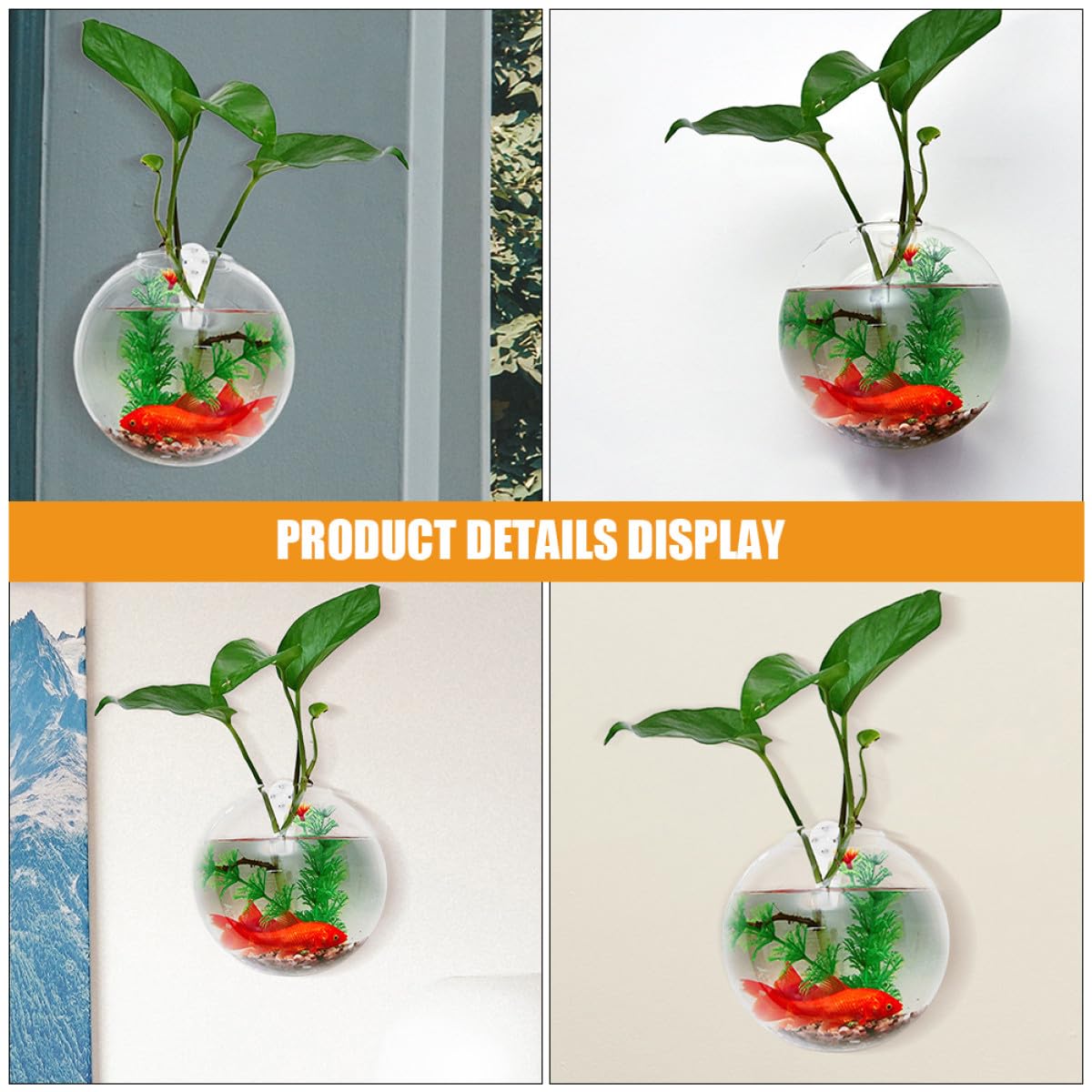 Ipetboom Wall Mounted Hydroponic Planter Vase Set, 4pcs Small 10cm Glass Hanging Terrarium with Invisible Nail and Crystal Mud for Indoor Plant Propagation and Home Décor