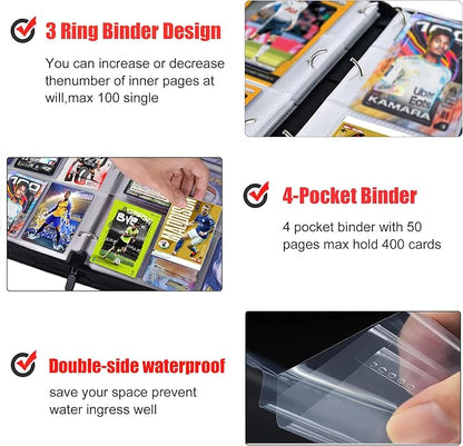 400 Pockets Soccer Card Binder for Soccer Cards 2025 2026 | Portable Waterproof Storage Bag with Removable Sleeves for Sports Cards Collectors
