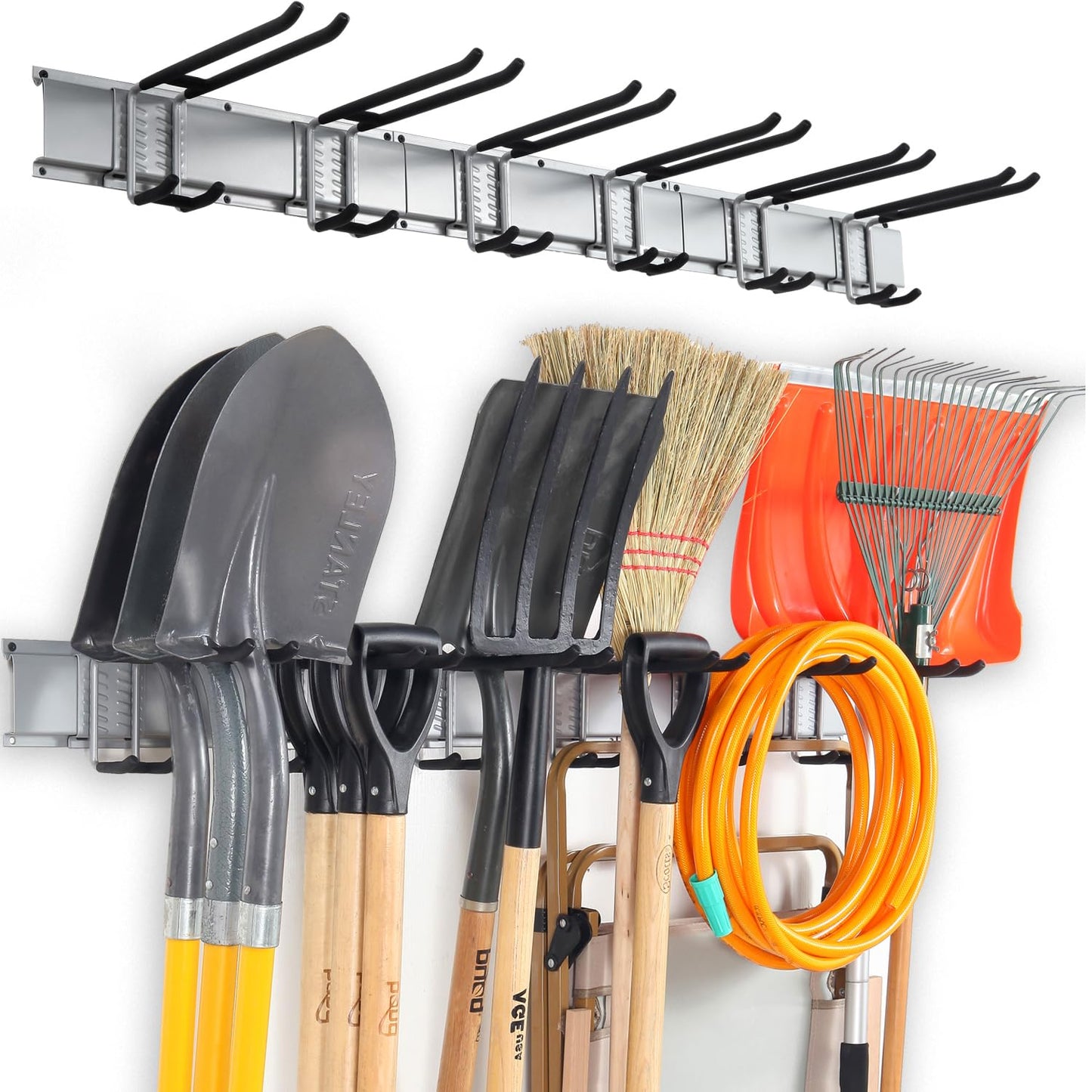 Aking Ace Wall Mount Tool Storage Rack, Heavy Duty Garage Organizer, Garden Hooks and Hangers, Hold Up to 350lbs Grey AK806