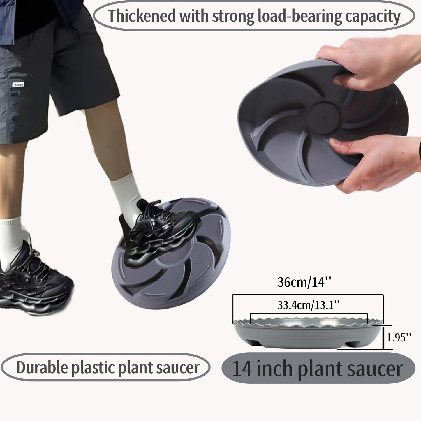 Prettyia Plant Pot Tray and Plant drip Tray Pot Saucers,Plant Saucers for Indoors and outdoors6 8 10 12 14inch,Plastic Plant Heavy Duty Plant 14inch 2Pack Grey
