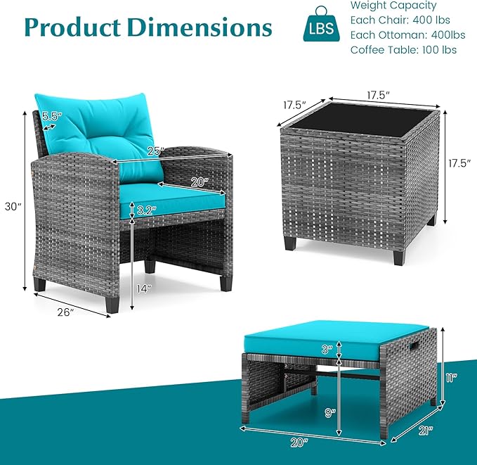 Tangkula 5 Pieces Patio Conversation Set, PE Wicker Rattan Outdoor Furniture Set