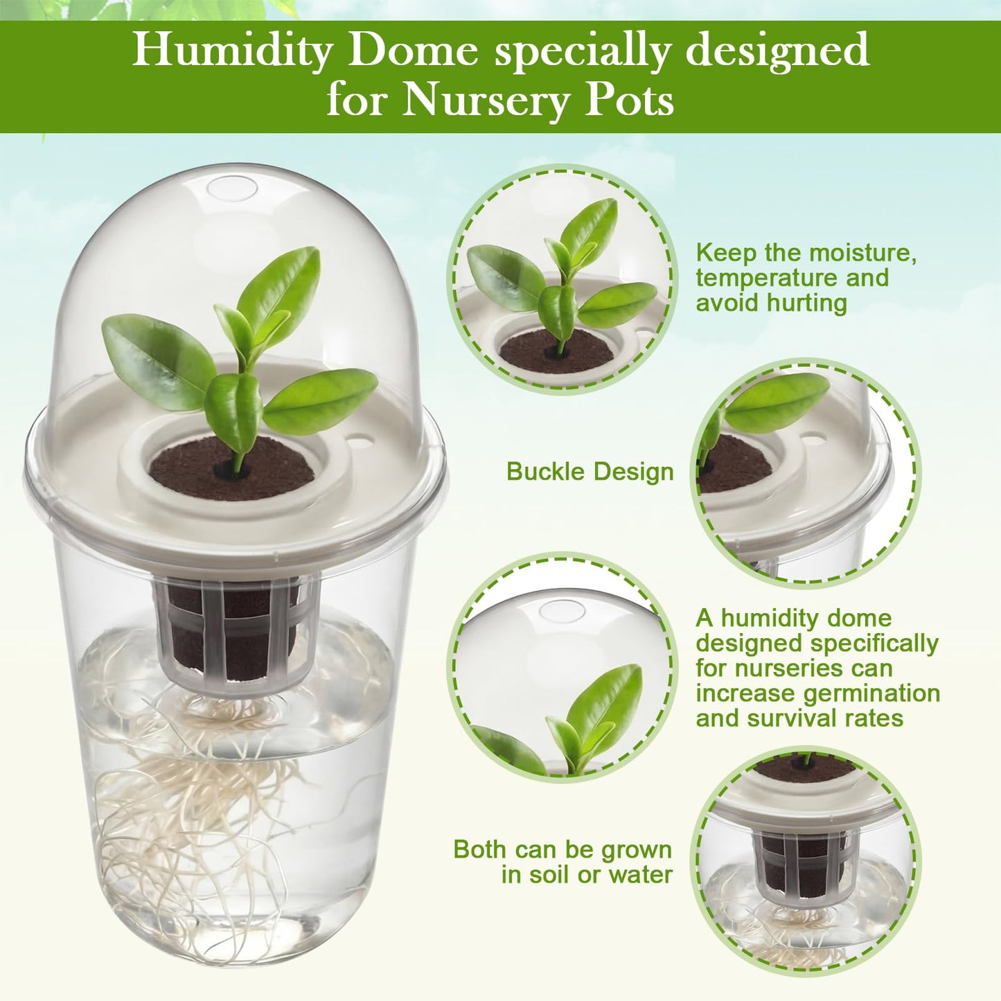 RimCereal 12 Pack 3.54 in Clear Hydroponic Nursery Kit with Humidity Dome Transparent Plant Starter Hydroponic Pots for Seed Starting Gardening Flower Plant Pots Germination Nursery Pot