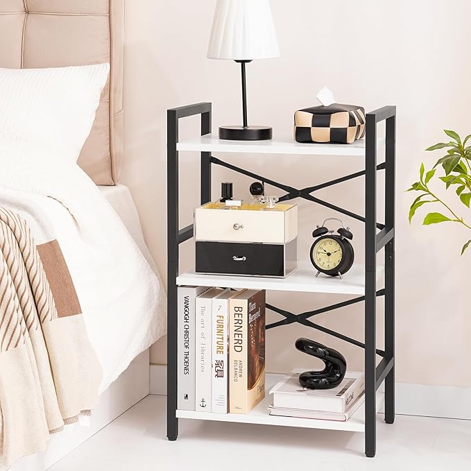 Yoobure Bookshelf Small Book Shelf, Solid Industrial 3 Tier Shelf Bookcase