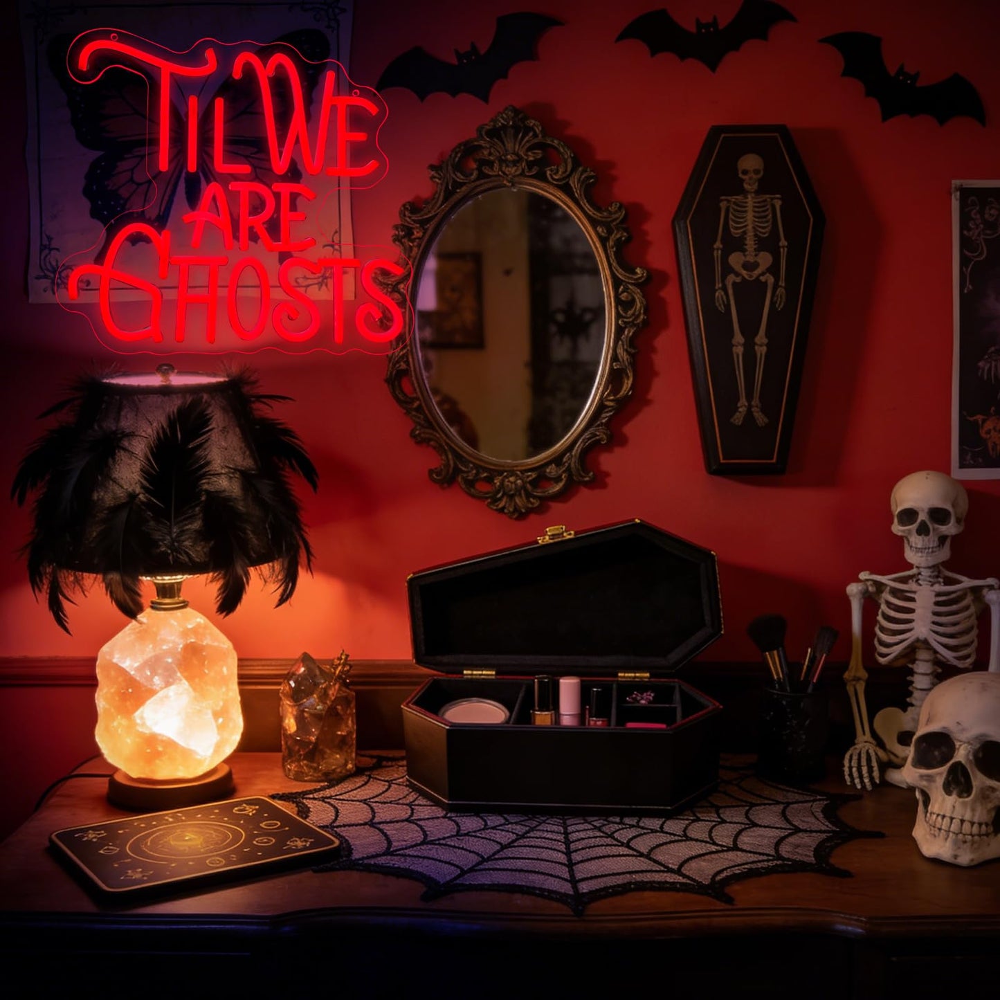 TIL WE ARE GHOSTS Neon Sign, USB Powered Dimmable Red LED Neon Light Signs, Gothic Wall Art Decor for Bar Men Cave Wedding Party Halloween