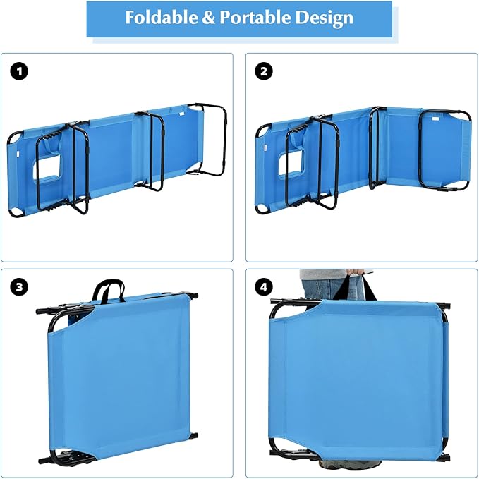 Folding Beach Lounge Chair w/ 5 Adjutable Backrest & Padded Pillow, Sunbathing