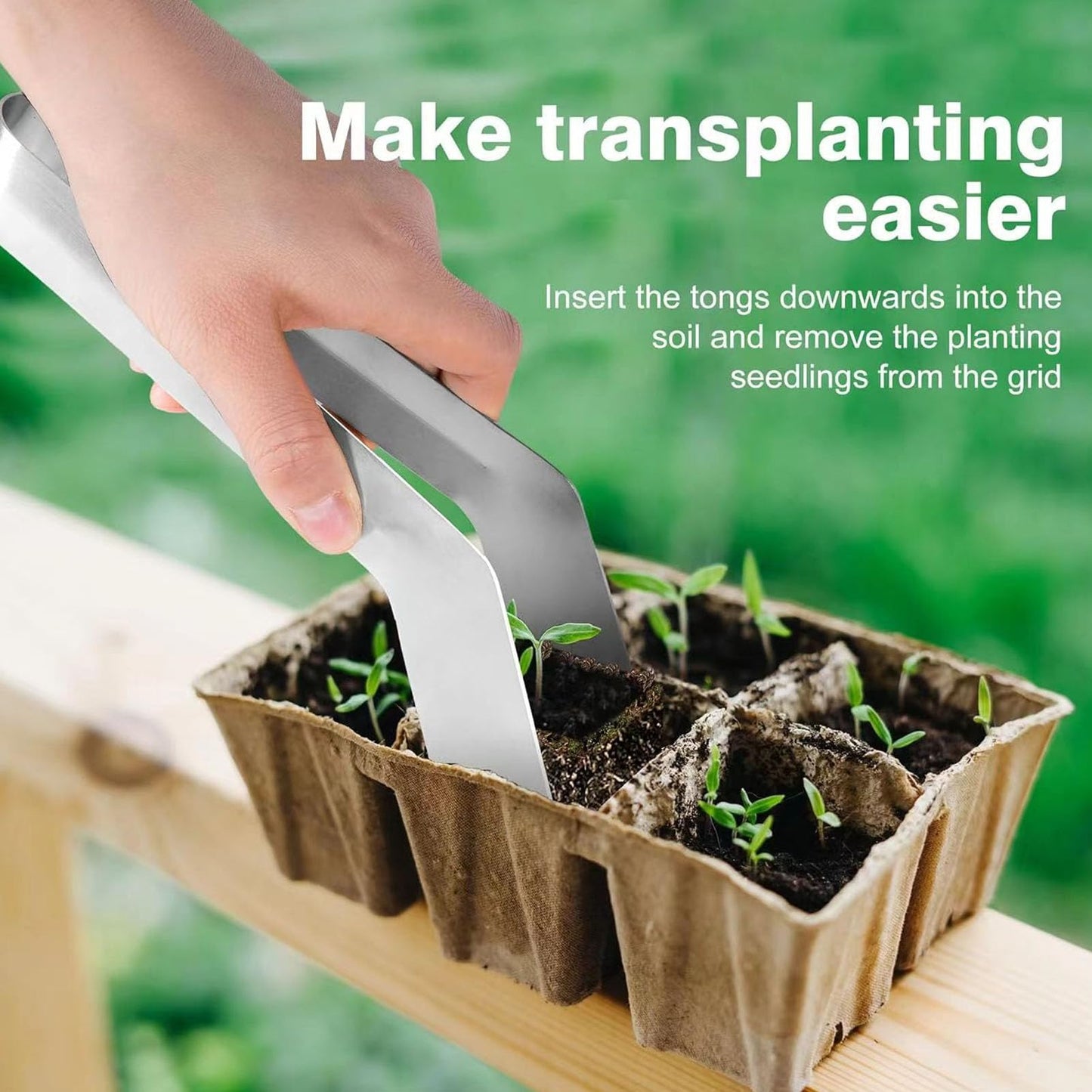 Locadence 2Pcs Seedling Transplant Tongs, Stainless Steel Gardening Plants Transplant Tong Plant, Seedling Transplanting Tool, Remove Transplant Plier for Reducing Root Damage
