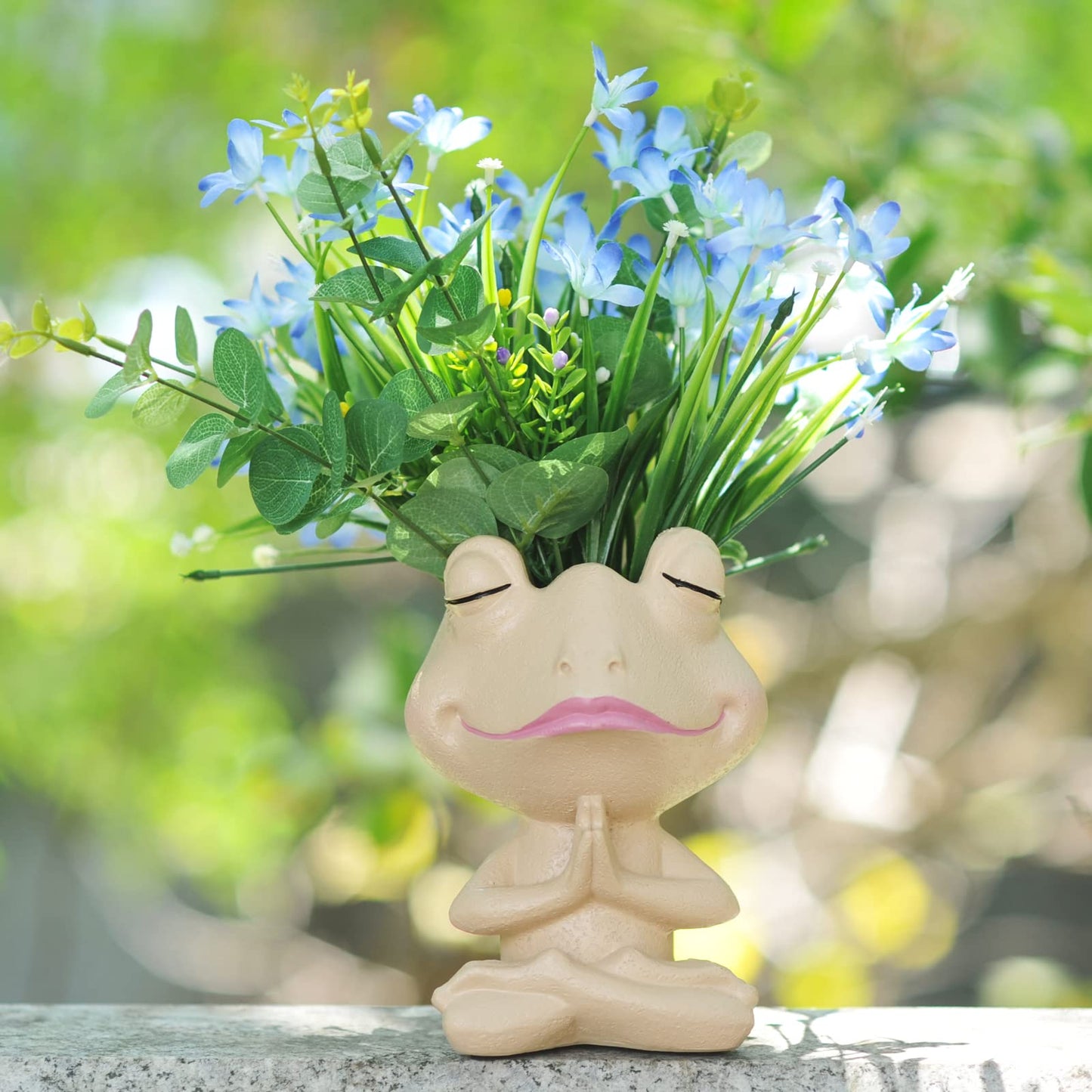 Face Planters Pots Head Yoga Frog Resin Plant Pot with Drainage Hole(Khaki-B)