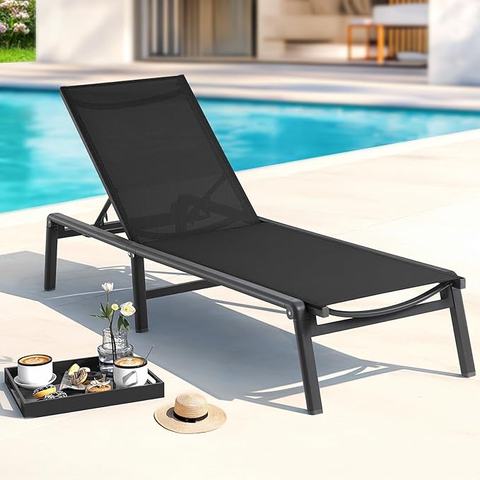 ONBRILL Aluminum Chaise Lounge Chair Outdoor, Foldable & Assembly Free Outdoor