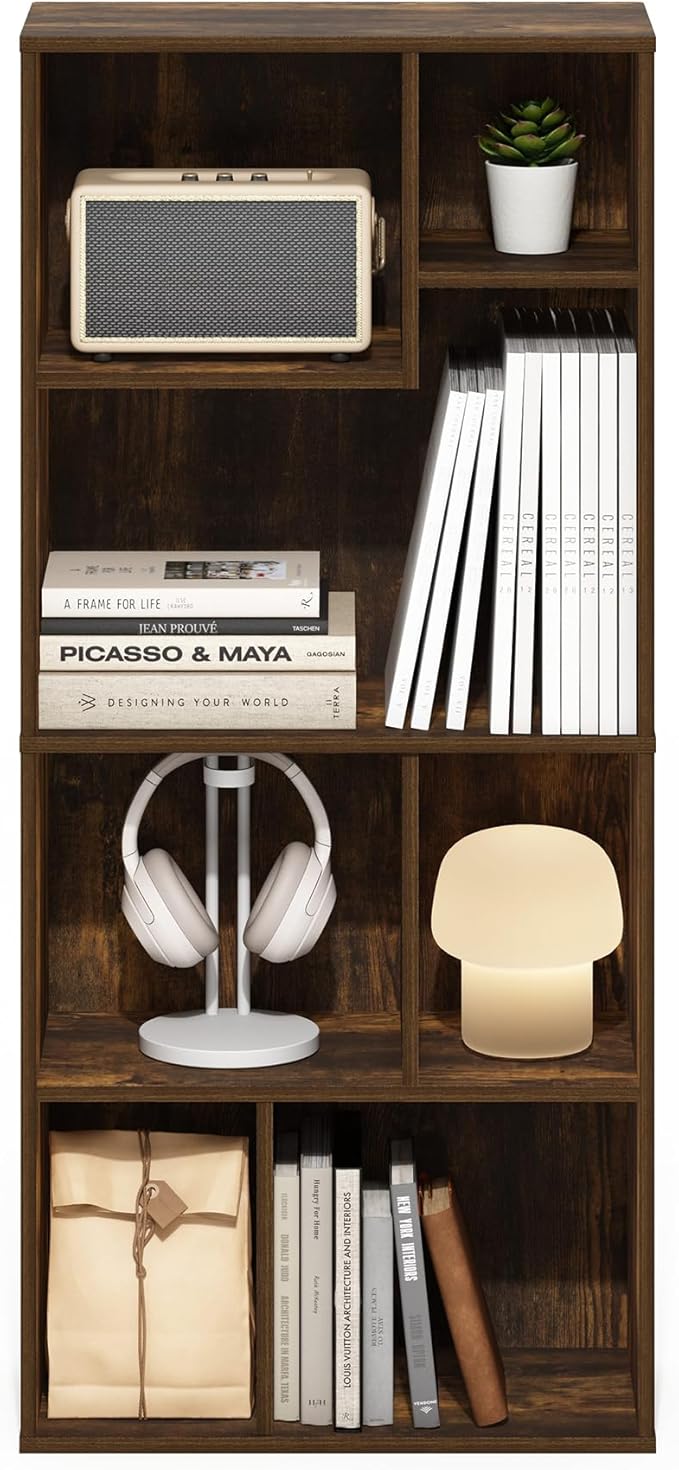 Furinno DALY Book Shelf, 7-Cube Bookshelf, Cube Storage Organizer Bookcase