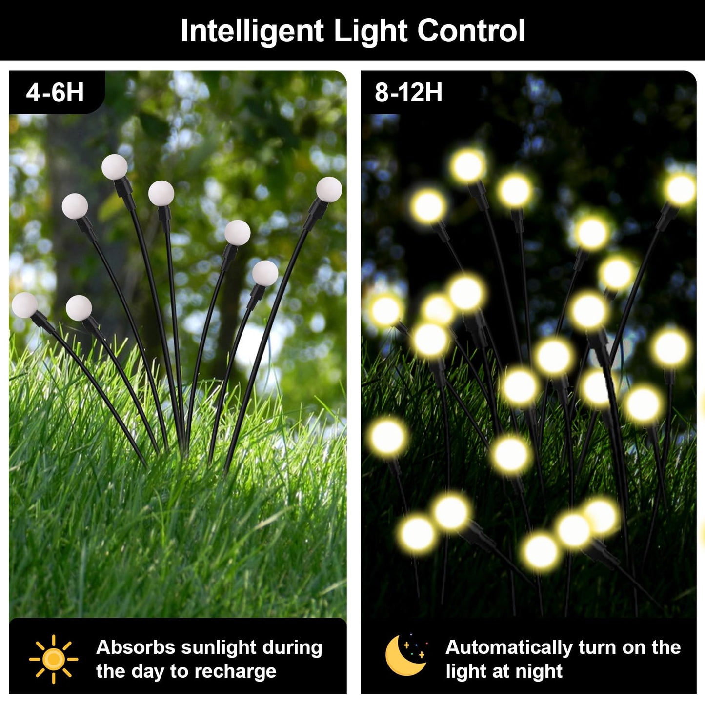 Petriveil Solar Firefly Lights Warm White, 8 Modes 800mAh Swaying Firefly Yard Lights Solar Powered Outdoor Waterproof for Outside Yard Patio Lawn Pathway Walkway Stake Christmas Garden Decor (4 Pack)