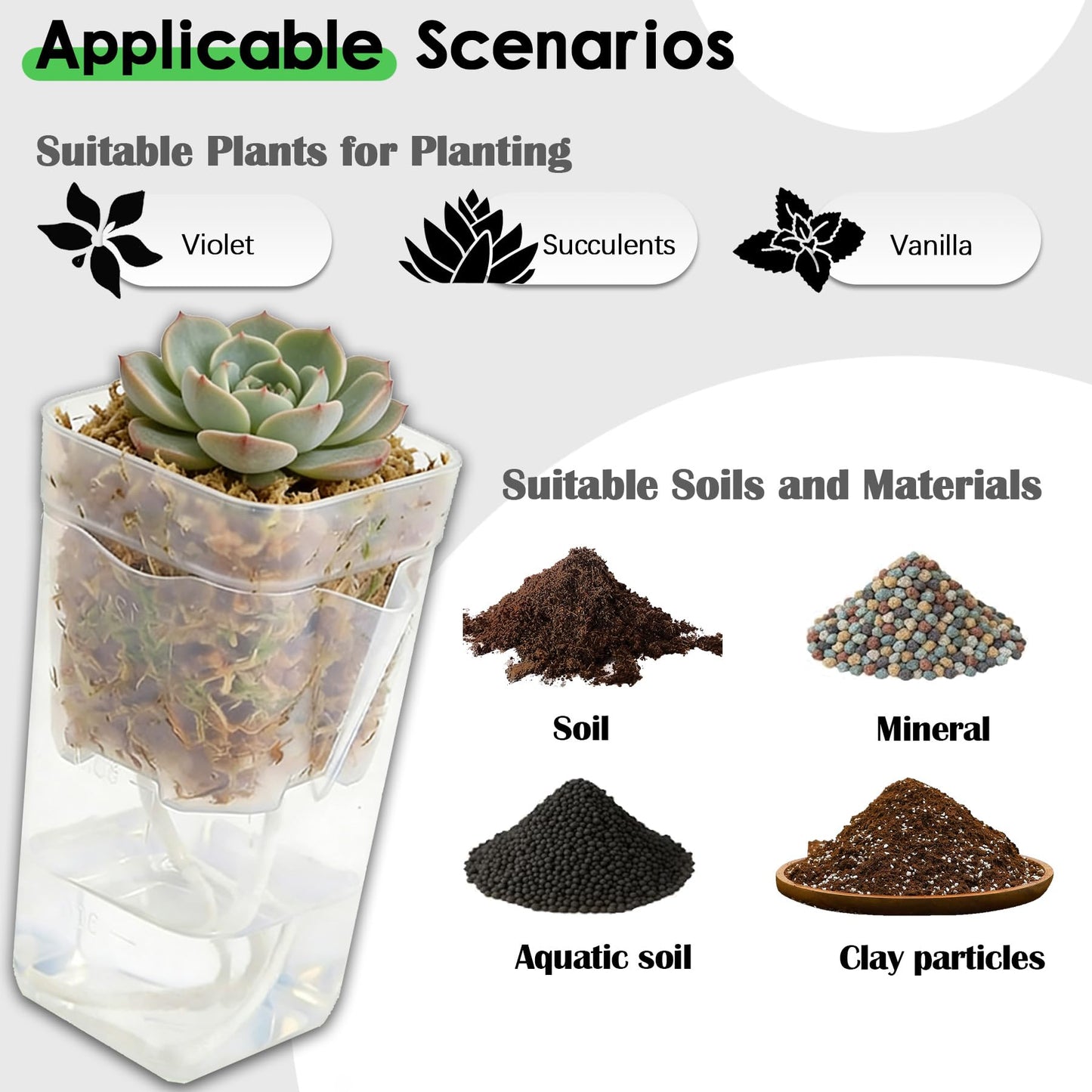 ROJMMFOL 12Pcs Self Watering Pots, 2in Self Watering Pots for Indoor Plants, Mini Clear Plant Pots with Cotton Wick, Double-Layer Design, Perfect for Succulents, Herbs, Green Plants