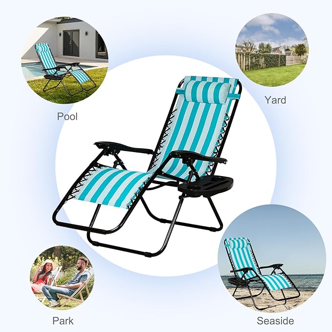 Nazhura Set of 2 Relaxing Recliners Patio Chairs Adjustable Steel Mesh Zero