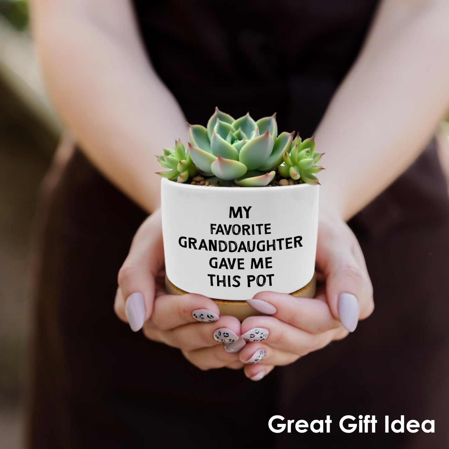 ROXMART Grandparents Gifts from Granddaughter Plant Pots, Grandma and Grandpa Gifts Succulent Planters, Gift for Grandparents Ceramic Plant Flower Pots for Home Office Desk Table Shelf(No Plants)
