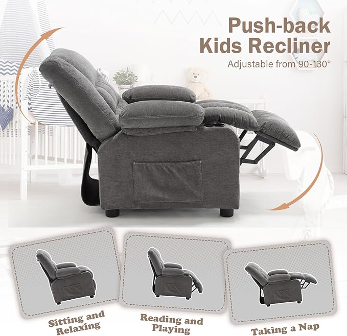 BOSMILLER Kids Recliner Chair， Push Back Toddler Recliner